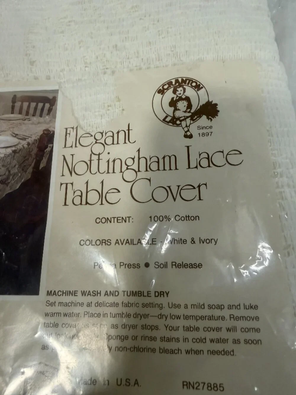 Scranton Lace NWT 54x70 Ivory Cotton Nottingham Tablecloth